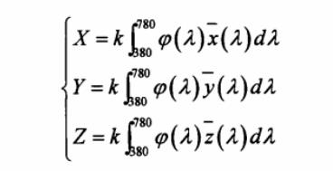CIE三刺激值X、Y、Z表达式